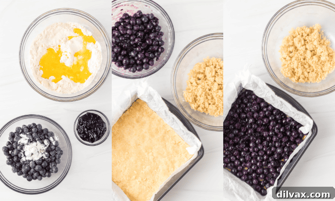 Process photos for making Blueberry Bars from scratch