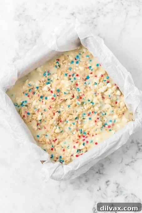 Patriotic Gooey Butter Bars ready for the oven