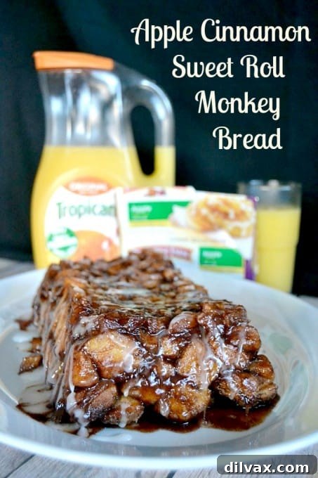 Close-up view of freshly baked Apple Cinnamon Sweet Rolls Monkey Bread, showing its gooey texture