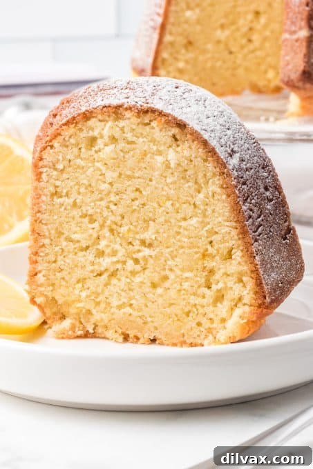 A final close-up shot of the perfectly baked Lemon Olive Oil Cake.