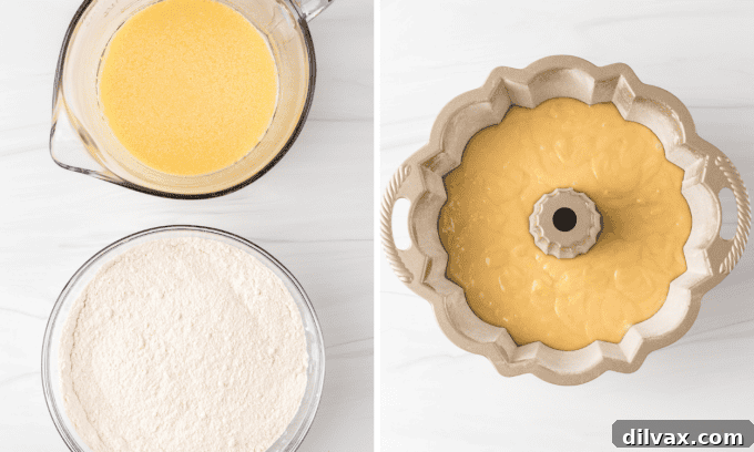 Step-by-step process photos for making Lemon Olive Oil Cake batter.