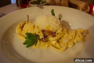 Celebrating 21 Years with Lemon Basil Cookies 6 Chef Lee's Carbonara with prosciutto and pancetta, showcasing the creamy sauce and crisp meat.