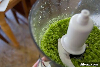 Celebrating 21 Years with Lemon Basil Cookies 9 Finely pulsed basil and sugar mixture in a food processor, vibrant green.