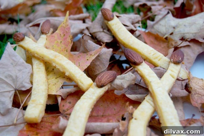 Mom It Forward Family Favorites 12 Creepy yet fun Witch's Fingers appetizers, made from cheddar cheese and almonds, arranged on a platter for a Halloween party.