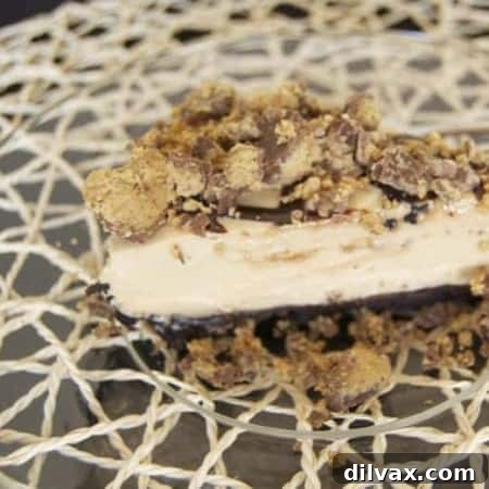 Silky No-Bake Peanut Butter Dream Pie 5 No-Bake Creamy Peanut Butter Pie with a crushed Oreo crust, creamy peanut butter filling, chocolate syrup, and Reese's Peanut Butter Cups