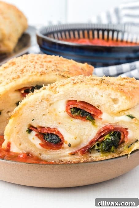 A delicious Spinach Pepperoni Bread, perfectly golden and ready for any occasion.