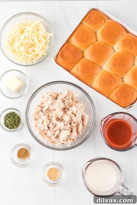Fiery Buffalo Chicken Sliders 4 A selection of ingredients for Buffalo Chicken Sliders laid out.
