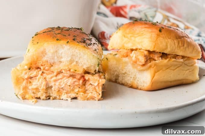 Buffalo Chicken Sliders arranged on a serving tray.