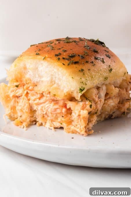 Buffalo Chicken Sliders, freshly baked and ready to serve.