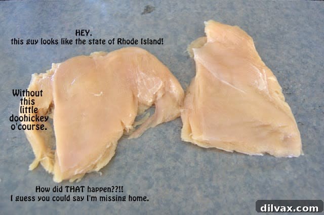 Pounded chicken breasts ready for coating