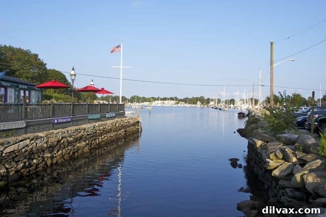 A broader landscape view of Wickford village and bay
