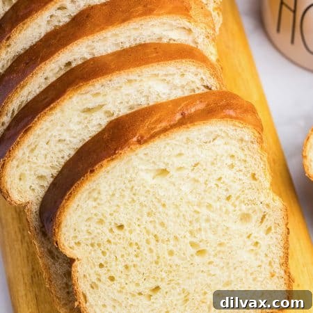 Warm and Fluffy Potato Bread 11 Slices of fluffy Potato Bread on a cutting board, ready to serve.