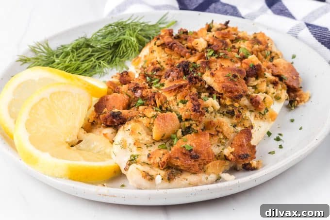 Air Fryer Tilapia fillet with golden Ritz cracker topping, served as a light dinner.