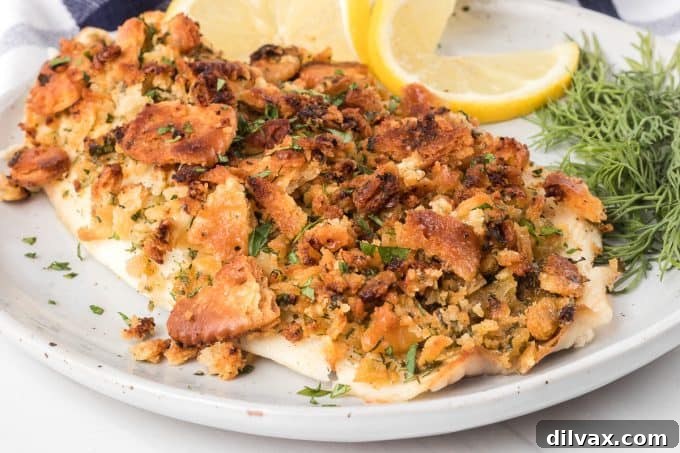 A crispy Ritz cracker topping on air fried tilapia.