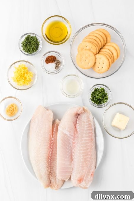 Ingredients for Air Fryer Tilapia laid out on a cutting board.