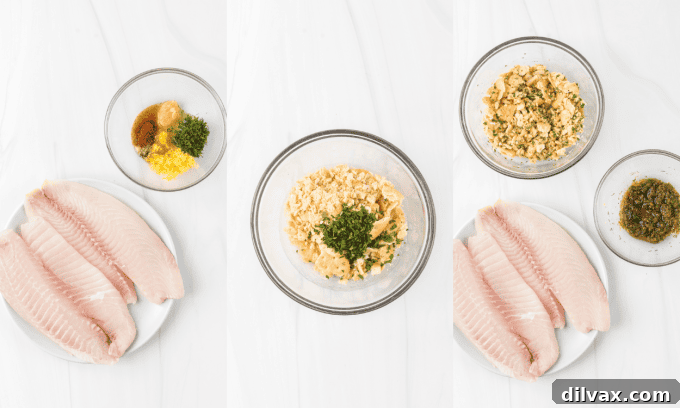 First set of process photos for seasoning Air Fryer Tilapia.