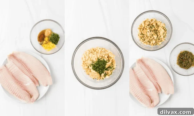 Process photo 1: Seasoning tilapia fillets with lemon, dill, and garlic.