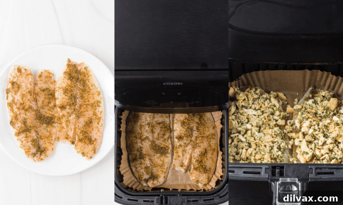Second set of process photos for preparing the Ritz cracker topping for Air Fryer Tilapia.