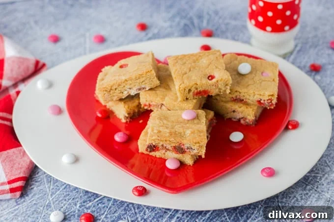 Delicious M&M Valentine Blondies, a perfect treat for celebrations.