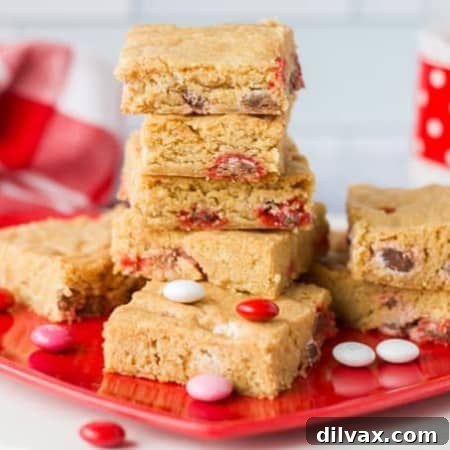 A plate of M&M Blondies, garnished and ready to eat.