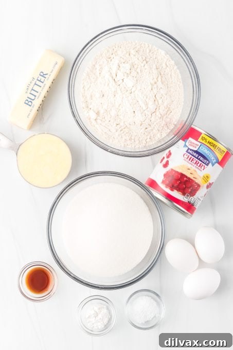 Ingredients laid out for making Cherry Pie Bars.
