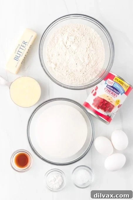 Ingredients for making Cherry Pie Bars laid out on a table