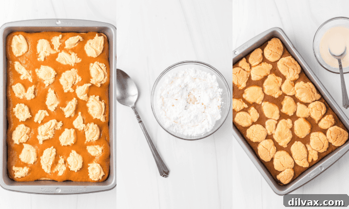 Spiced Pumpkin Squares 6 Process photos showing the baking and cooling stages of the Pumpkin Pie Bars.