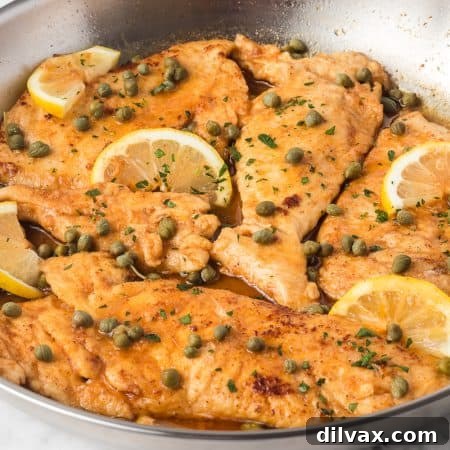 Delicious Chicken Piccata with lemon and capers.