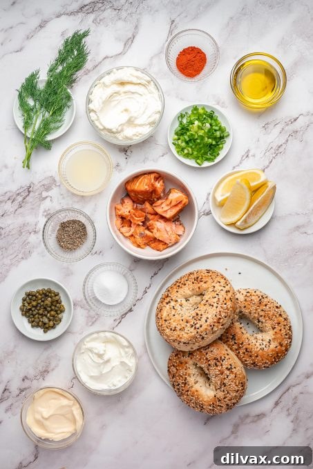 Ingredients for Smoked Salmon Dip.