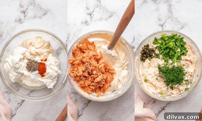 Process photos for Smoked Salmon Dip.