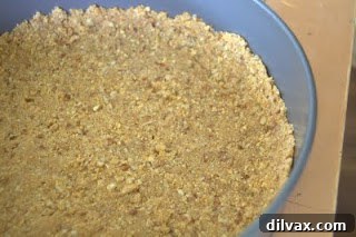 Cheesecake crust pressed into a springform pan.