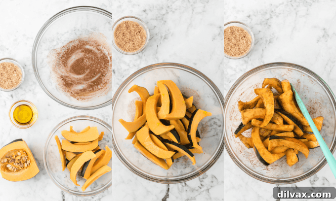 Process photos for Brown Sugar Acorn Squash.