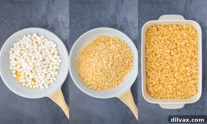 Step-by-step process photos for making Halloween Ghosts Rice Krispie Treats