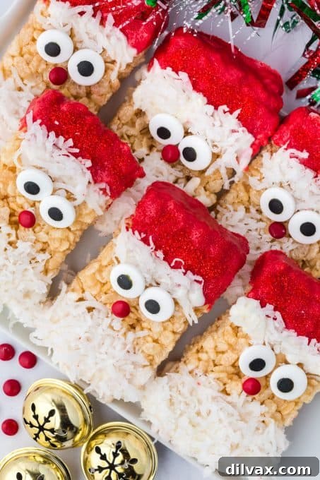 Festive Santa Krispie Delights 11 Santa Rice Krispie Treats - final product beautifully arranged.