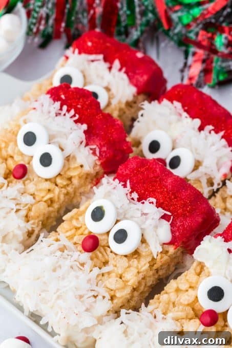 Finished Santa Rice Cereal Treats ready for a holiday celebration