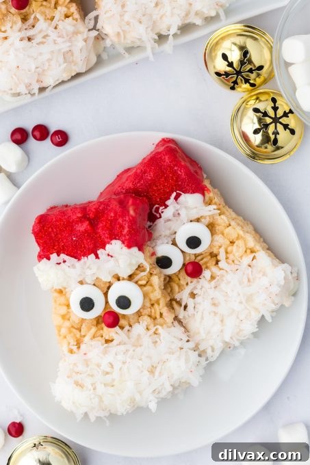 Festive Santa Krispie Delights 9 Rice Krispie Treats that look like Santa, presented beautifully.