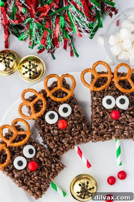 Rudolph Rice Krispies treats arranged neatly, showcasing their festive appeal.