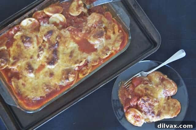 Baked Ravioli Bliss and a Shopping Spree 6 Close-up of baked ravioli dish with melted cheese