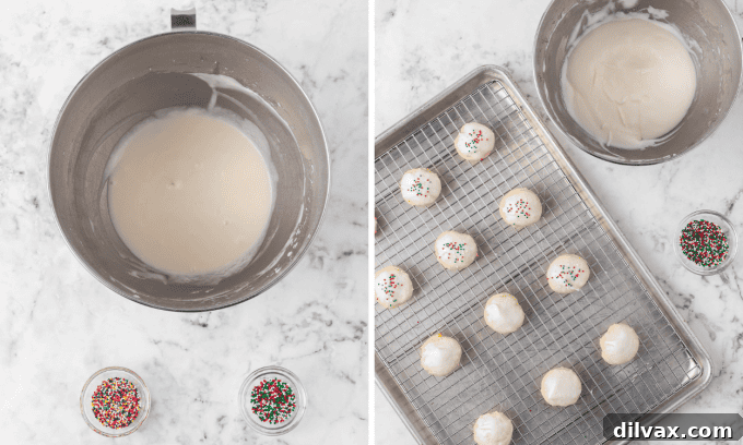 Pillowy Ricotta Delights 7 Second set of process photos showing glazing and decorating Ricotta Cookies.