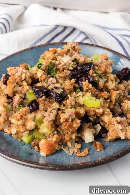 Classic Holiday Sausage Stuffing 8 Sausage, celery, and dried cranberries are added to this Thanksgiving stuffing.