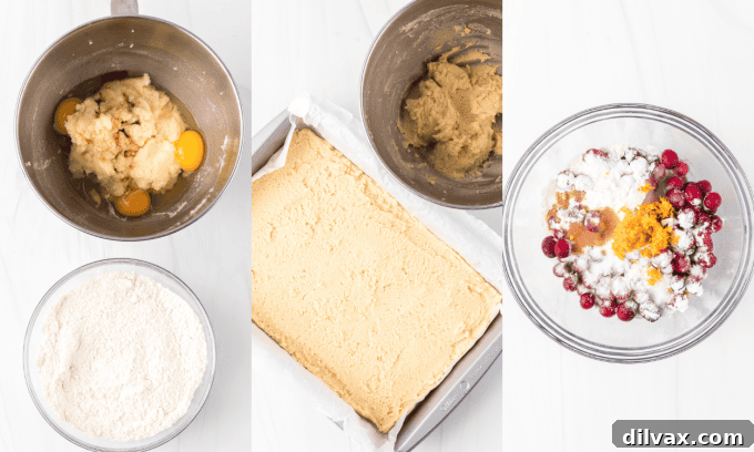 First set of process photos for Cranberry Pie Bars.