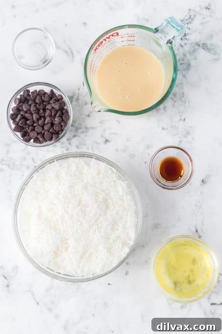 Chewy Coconut Delights 4 A collection of simple ingredients for making homemade coconut macaroons