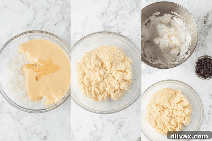 Chewy Coconut Delights 5 Step-by-step photos illustrating the process of making coconut macaroons