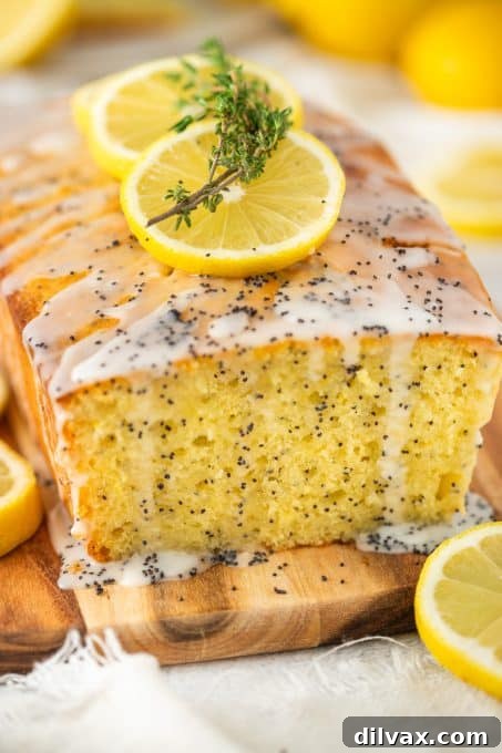 Bright Lemon Poppy Seed Loaf 3 Glazed Lemon Poppy Seed Quick Bread on a cooling rack.