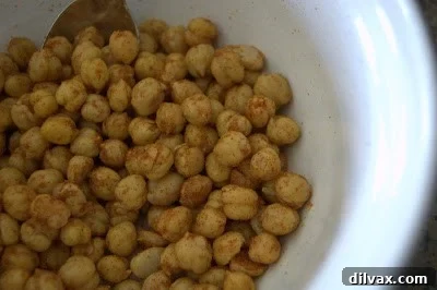 Savory Spiced Chickpeas 5 Chickpeas thoroughly tossed and coated with spices and garlic olive oil