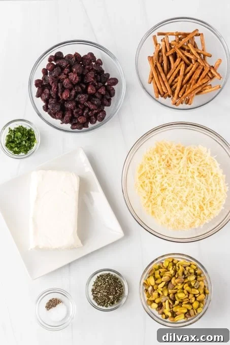 Fresh ingredients laid out for making Cranberry Cheese Balls