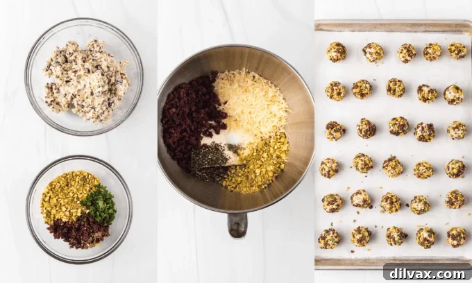 Step-by-step process of mixing and shaping Cranberry Cheese Balls