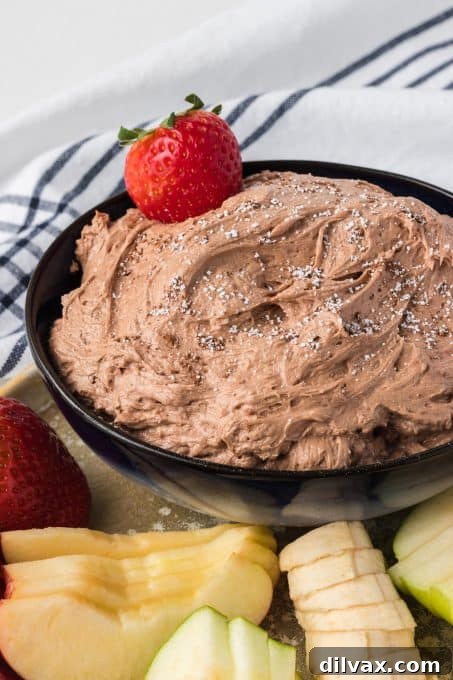 Luscious Chocolate Peanut Butter Fruit Dip 3 Chocolate Peanut Butter Fruit Dip served beautifully with fresh fruit.