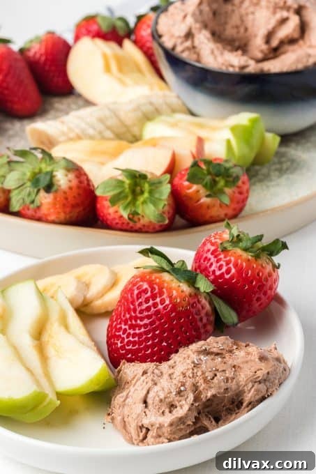 Luscious Chocolate Peanut Butter Fruit Dip 9 Creamy Peanut Butter Fruit Dip with chocolate drizzle.