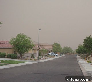 The haboob fully arrived, thick dust swirling around, obscuring vision